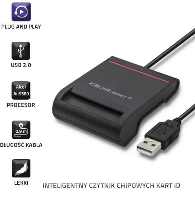 QOLTEC Smart chip ID kortelių skaitytuvas USB 2.0 Plug&Play