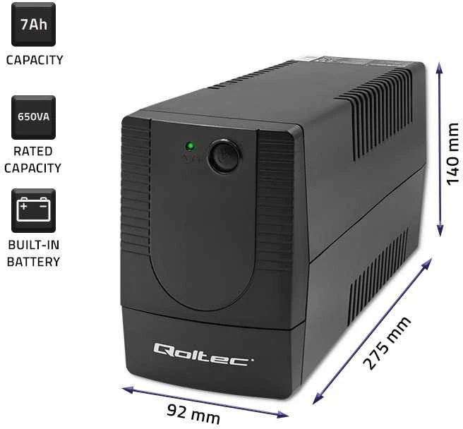 QOLTEC 53772 nepertraukiamo maitinimo linijos interaktyvus monolitas 650VA 360W