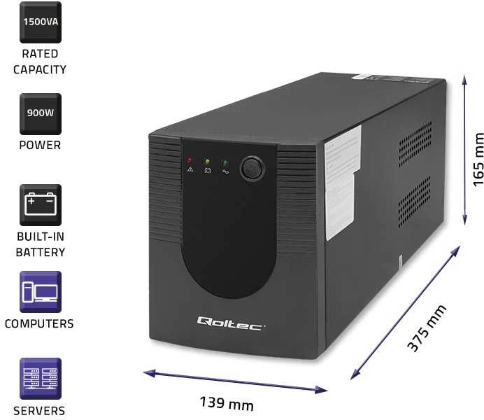QOLTEC 53776 nepertraukiamo maitinimo linijos interaktyvus monolitas 1500VA 900W