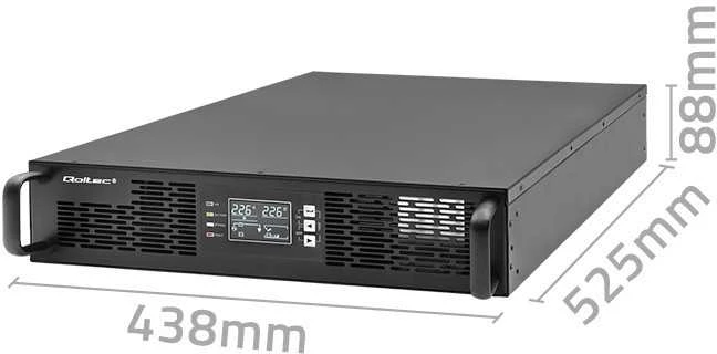 QOLTEC 52286 nepertraukiamo maitinimo UPS, skirtas RACK / 2kVA / 2000W / Galios koeficientas 1,0 / LCD / EPO / USB / On line