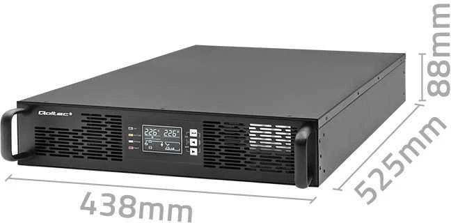 QOLTEC 52287 nepertraukiamo maitinimo šaltinis, skirtas RACK / 3kVA / 3000W / Galios koeficientas 1,0 / LCD / EPO / USB / On line