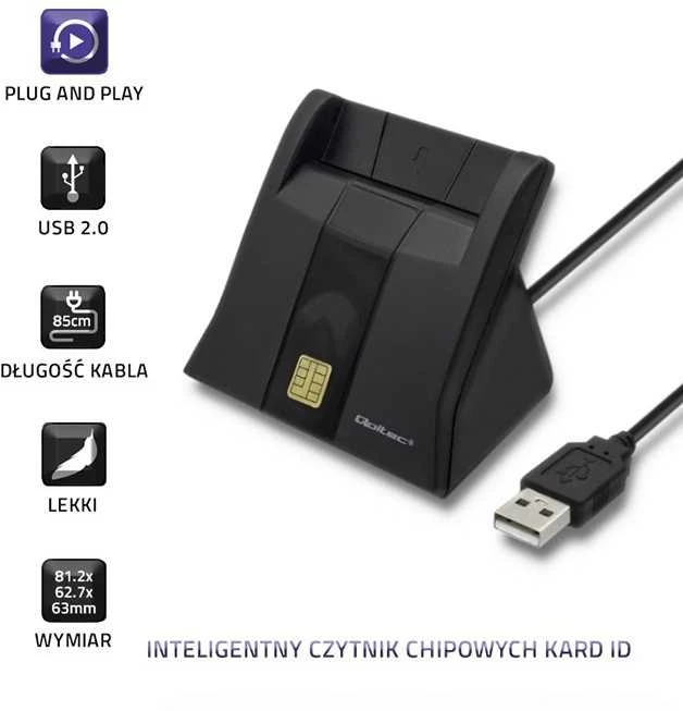 QOLTEC Smart chip ID kortelių skaitytuvas USB 2.0 Plug&Play vertikalus