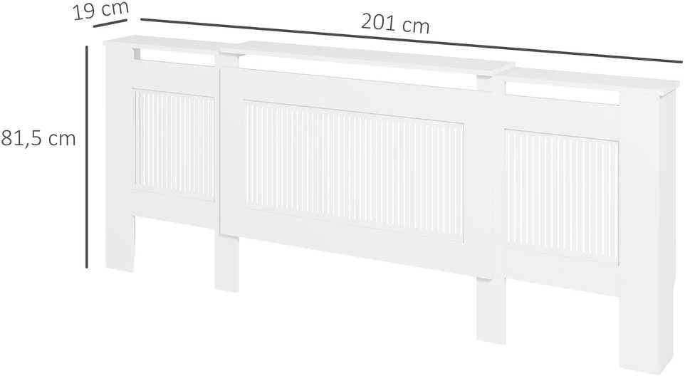 HOMCOM ištraukiama radiatoriaus grotelė, radiatoriaus dangtis su lentyna, lamelės, radiatoriaus uždanga, 125-201 x 19 x 81,5 cm, balta