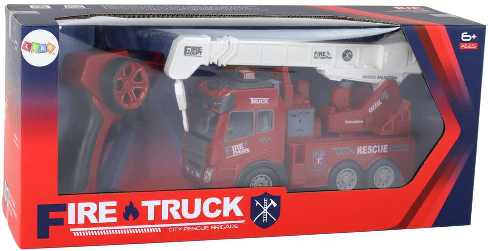 Radijo bangomis valdoma gaisrinė su kranu Lean Toys