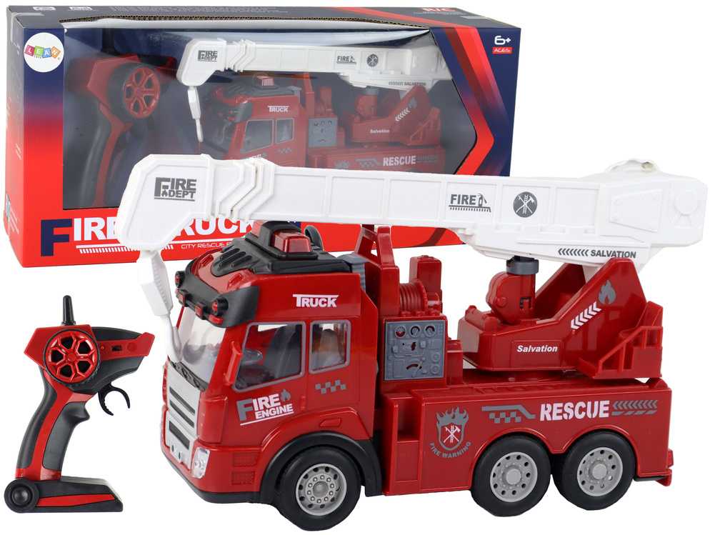 Radijo bangomis valdoma gaisrinė su kranu Lean Toys