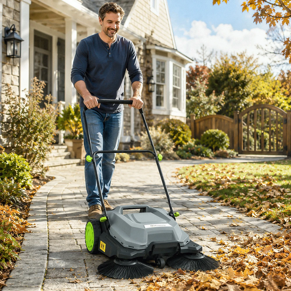 Rankinė šlavimo mašina su 3 šepečiais, 68 cm šlavimo plotis, pilka, 118 × 69 × 93 cm