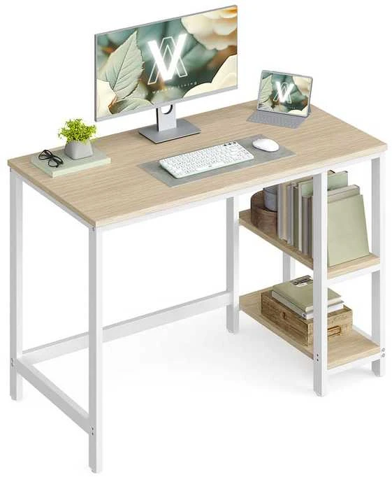 Songmics Vasagle Biuro rašomasis stalas 100 x 50 x 76 cm natūralus smėlio spalvos perlamutras baltas
