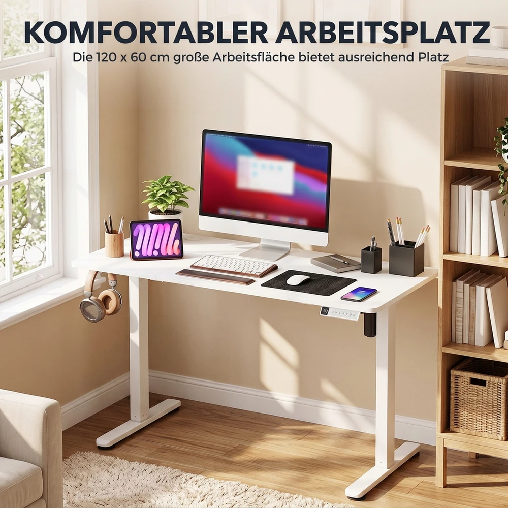 Rašomasis stalas elektrinis reguliuojamo aukščio, 120 x 60 x 72–120 cm
