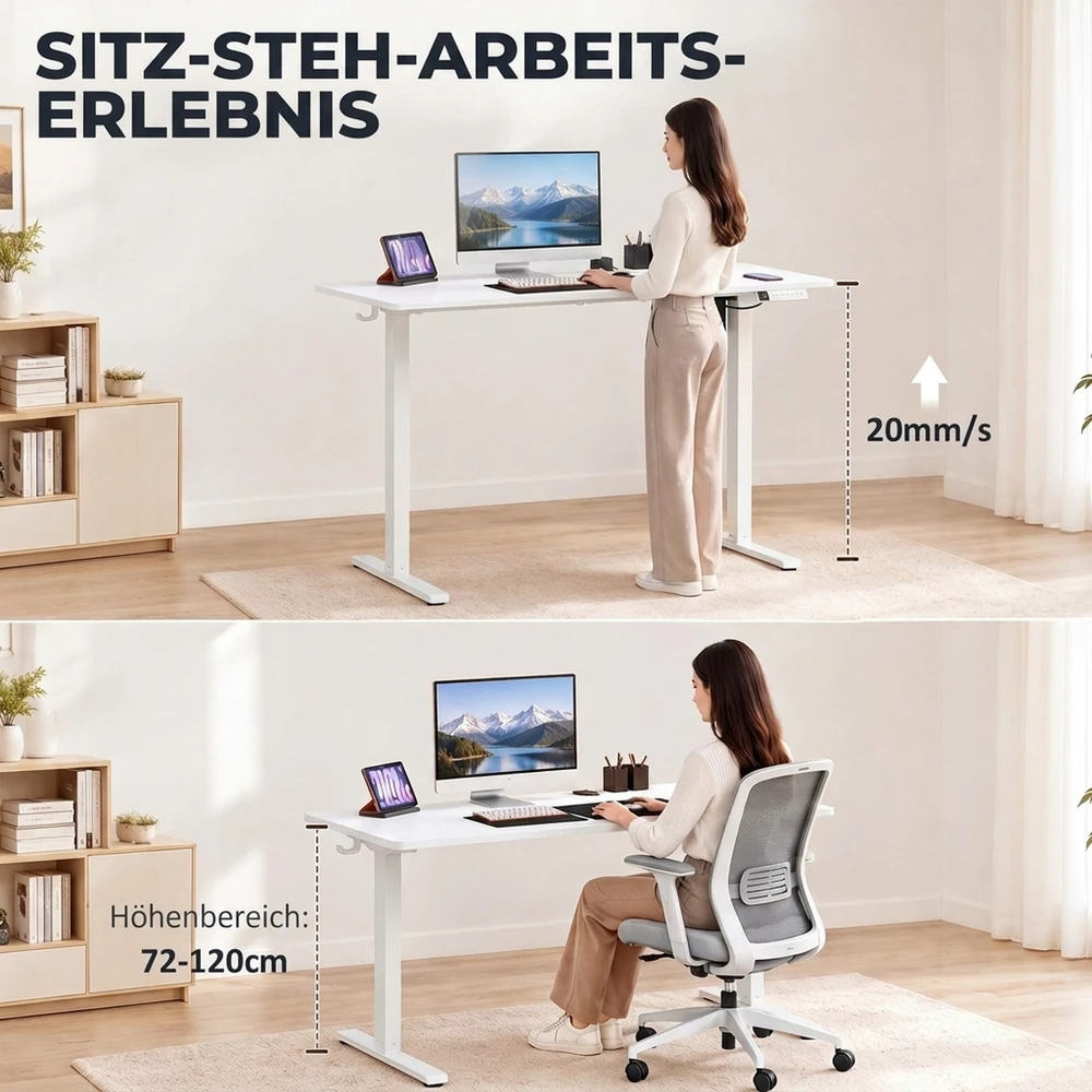 Rašomasis stalas elektrinis reguliuojamo aukščio, 120 x 60 x 72–120 cm