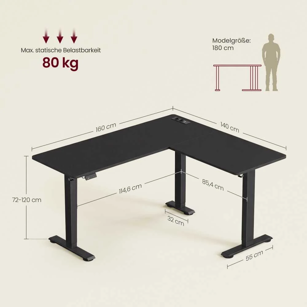 Songmics Reguliuojamo aukščio stalas 160 x 140 x 72-120cm