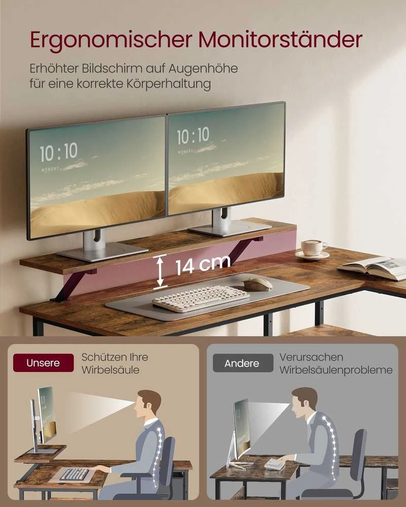 Songmics Vasagle L formos rašomasis stalas su 2 stalčiais 135 x 105 cm