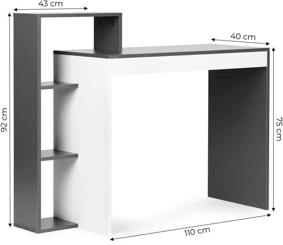 Rašomasis stalas ModernHome, 110x40x75 cm, baltas/pilkas