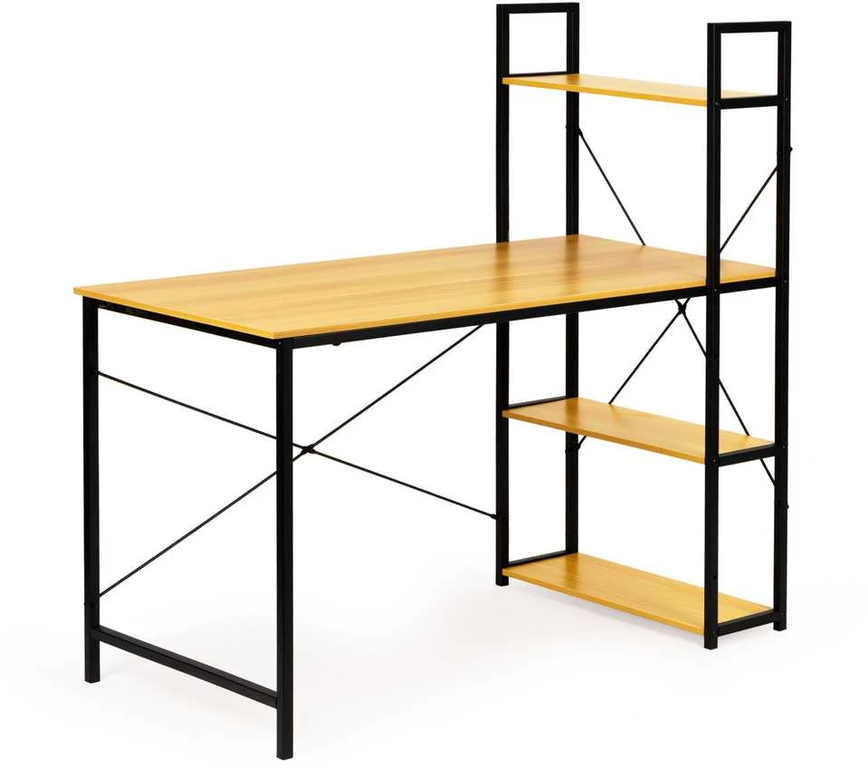 Rašomasis stalas su lentynomis Modern Home, 120x64 cm, šviesiai rudas/juodas