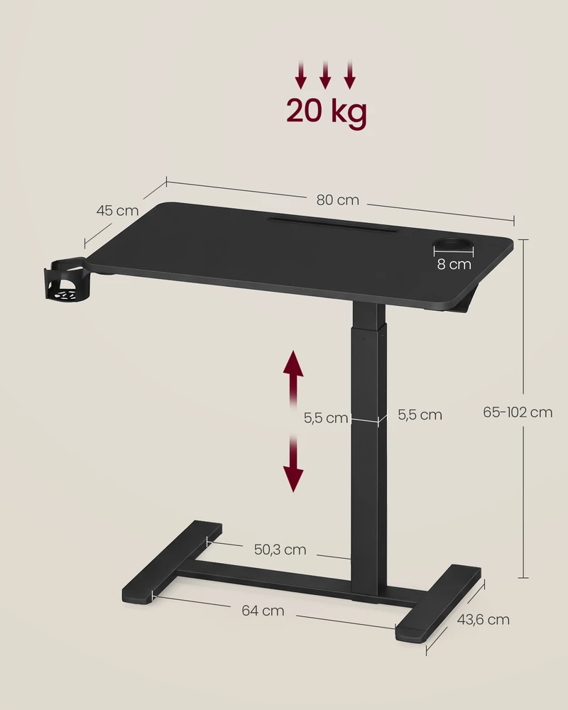 Songmics Rašomasis stalas su ratukais, 80 x 45 x 65–102 cm