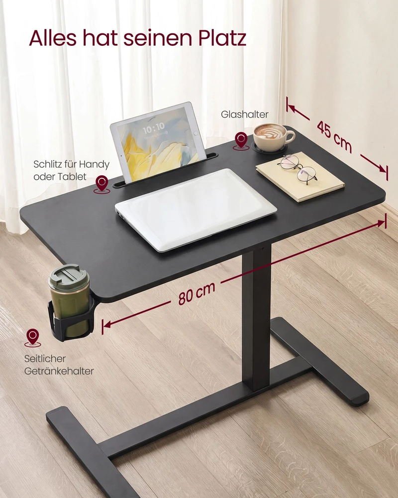 Songmics Rašomasis stalas su ratukais, 80 x 45 x 65–102 cm