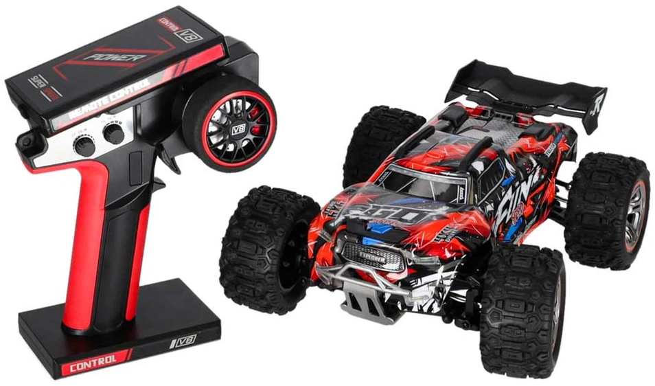 RC automobilis 4WD su bešepetėliu varikliu, juodas ir raudonas, 29 × 20,5 × 11 cm