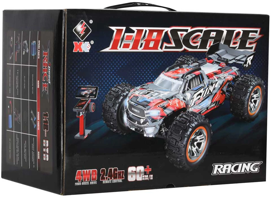 RC automobilis 4WD su bešepetėliu varikliu, juodas ir raudonas, 29 × 20,5 × 11 cm