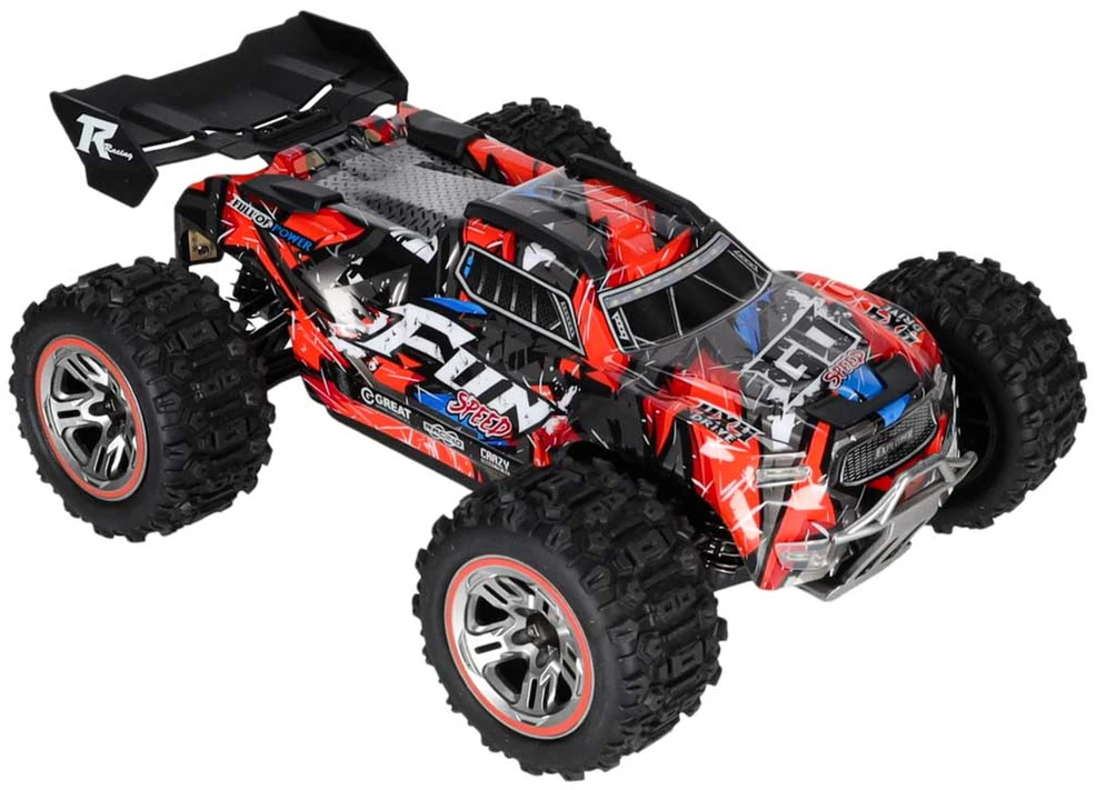 RC automobilis 4WD su bešepetėliu varikliu, juodas ir raudonas, 29 × 20,5 × 11 cm
