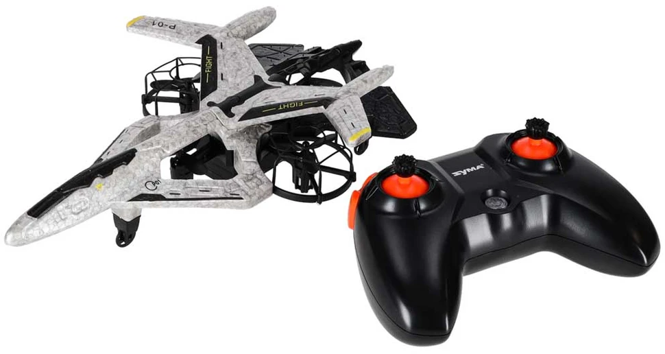RC dronas su automatiniu pakilimu ir nusileidimu bei aukščio palaikymu, pilkas–juodas su geltonais elementais, 23 × 14,7 × 5 cm