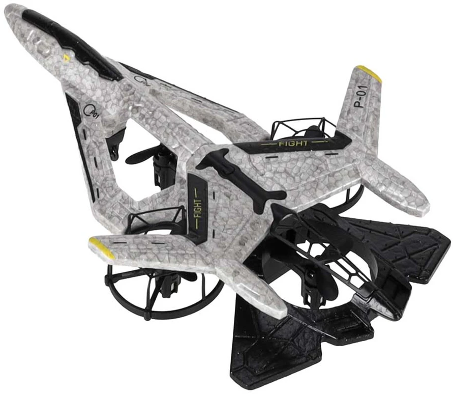 RC dronas su automatiniu pakilimu ir nusileidimu bei aukščio palaikymu, pilkas–juodas su geltonais elementais, 23 × 14,7 × 5 cm