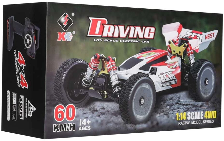 RC visureigis WLToys 144001 4WD, juodos, raudonos ir baltos spalvų, 30 × 20,5 × 12 cm