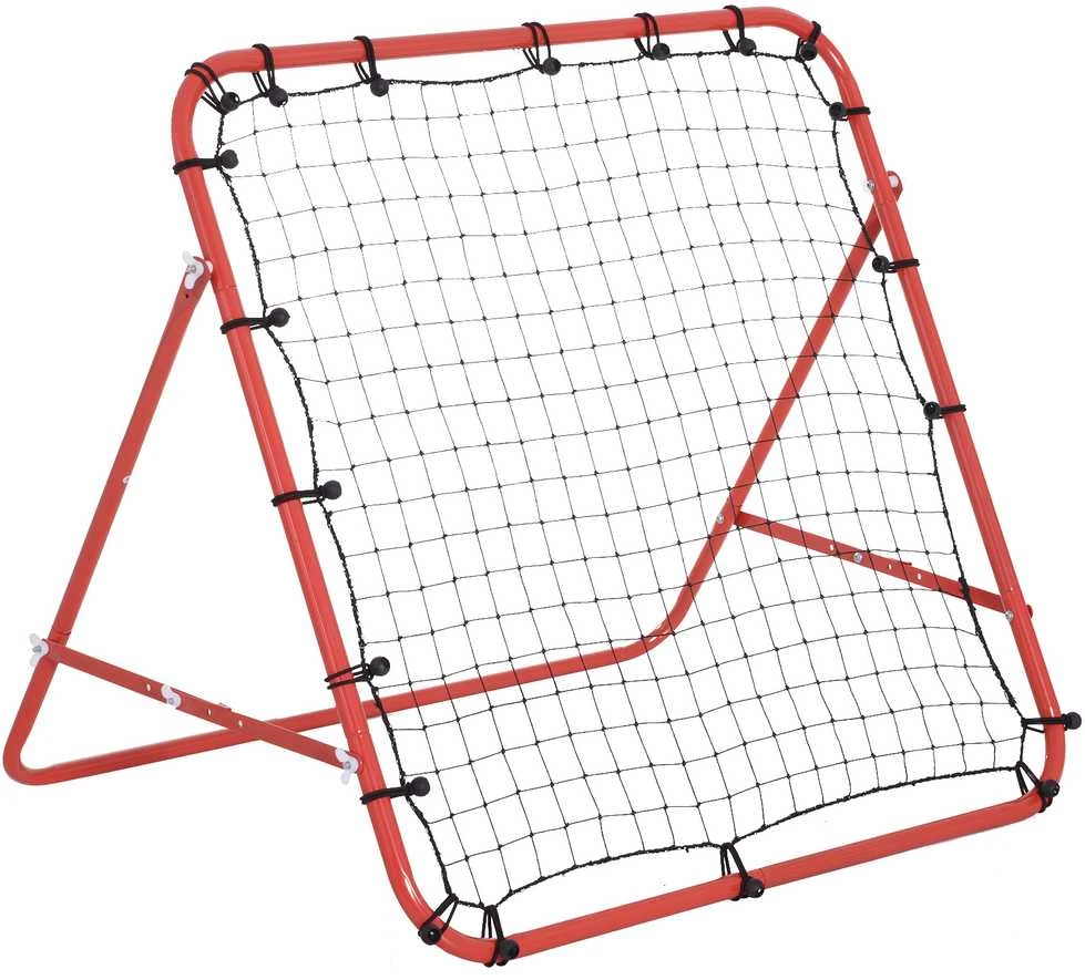 HOMCOM futbolo atšokimo tinklelis, treniruočių vartai su reguliuojamu kampu, raudona ir juoda spalvos, 96 x 80 x 96 cm