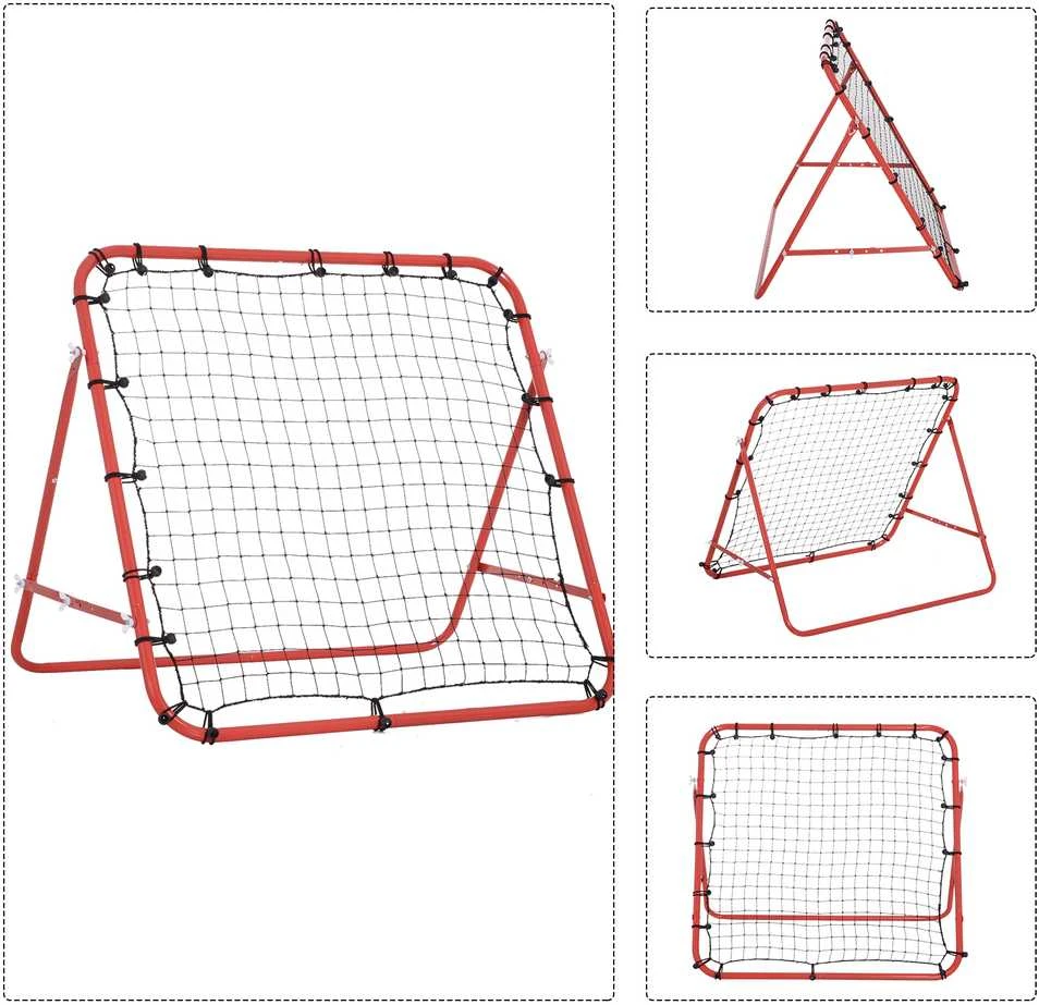 HOMCOM futbolo atšokimo tinklelis, treniruočių vartai su reguliuojamu kampu, raudona ir juoda spalvos, 96 x 80 x 96 cm
