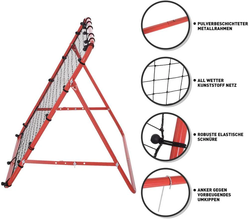 HOMCOM futbolo atšokimo tinklelis, treniruočių vartai su reguliuojamu kampu, raudona ir juoda spalvos, 96 x 80 x 96 cm