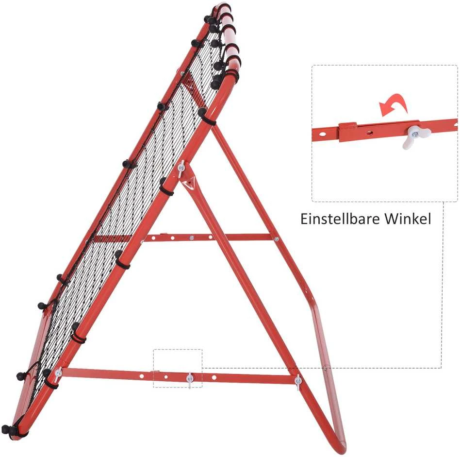 HOMCOM futbolo atšokimo tinklelis, treniruočių vartai su reguliuojamu kampu, raudona ir juoda spalvos, 96 x 80 x 96 cm