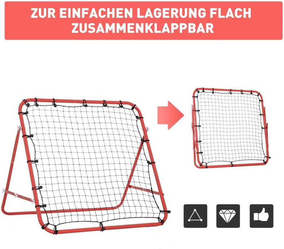 HOMCOM futbolo atšokimo tinklelis, treniruočių vartai su reguliuojamu kampu, raudona ir juoda spalvos, 96 x 80 x 96 cm