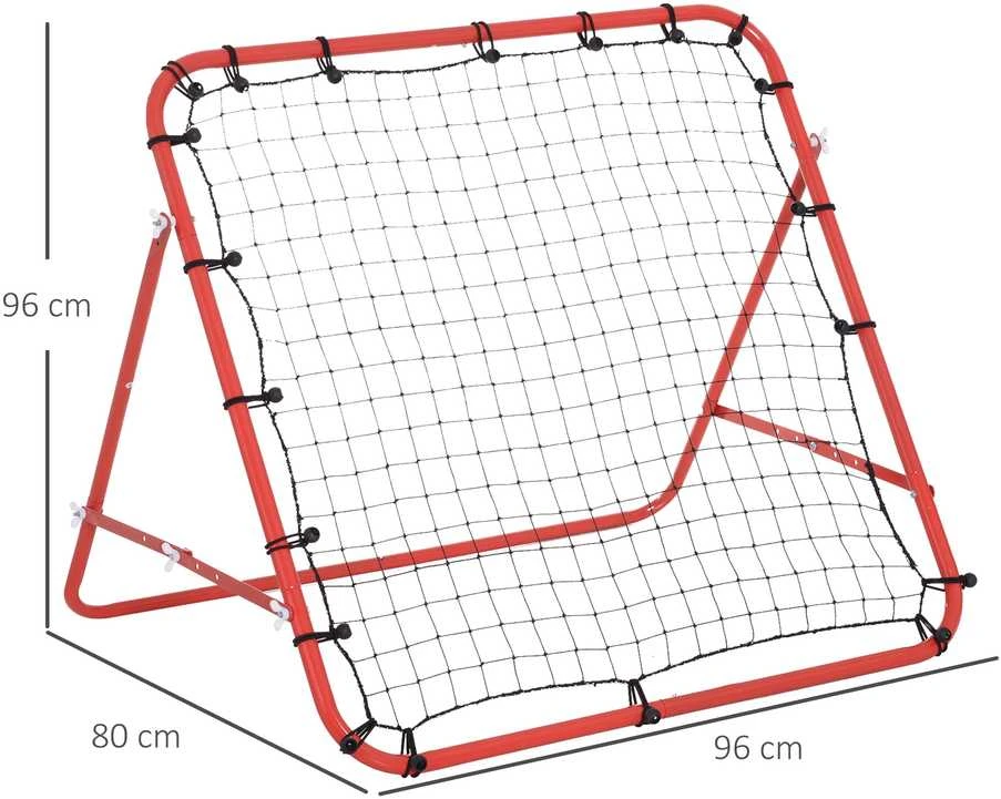 HOMCOM futbolo atšokimo tinklelis, treniruočių vartai su reguliuojamu kampu, raudona ir juoda spalvos, 96 x 80 x 96 cm