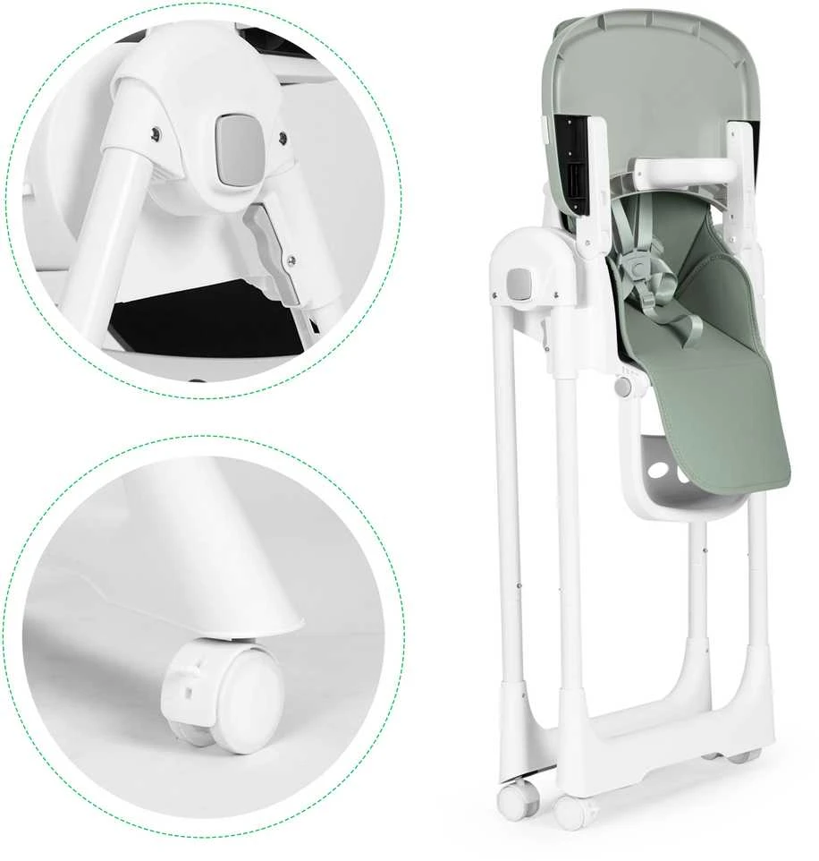 Ecotoys Reguliuojamo aukščio maitinimo kėdė su eko odos dirželiais, dvigubas padėklas