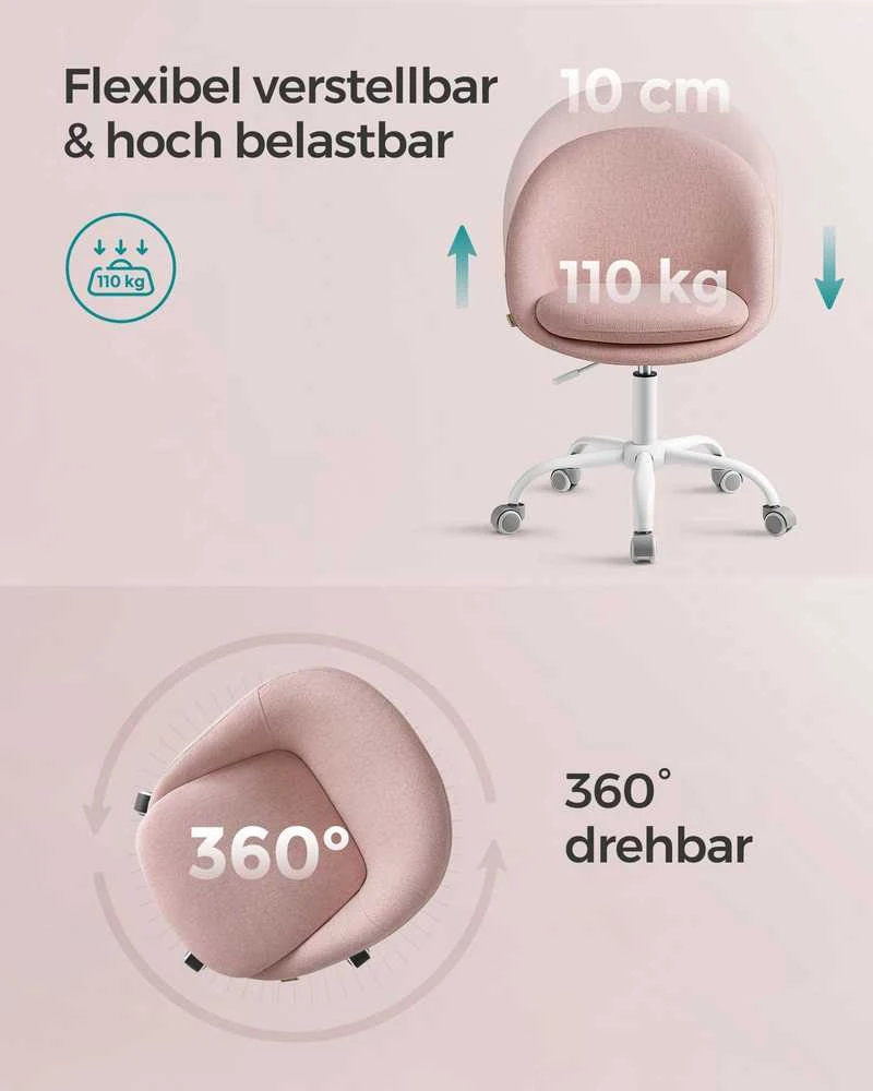 Songmics Reguliuojamo aukščio biuro kėdė, rožinė