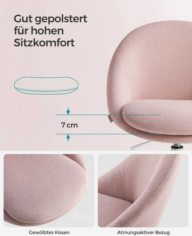 Songmics Reguliuojamo aukščio biuro kėdė, rožinė