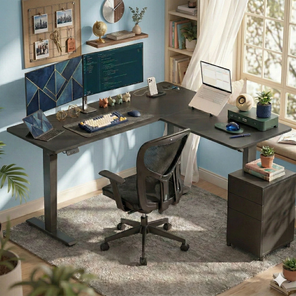 Songmics Reguliuojamo aukščio stalas 160 x 140 x 72–120 cm