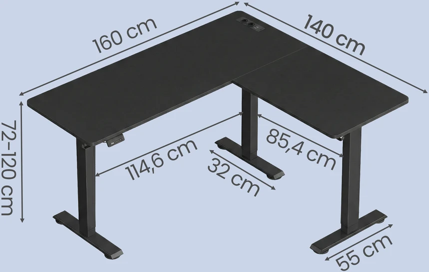 Songmics Reguliuojamo aukščio stalas 160 x 140 x 72–120 cm
