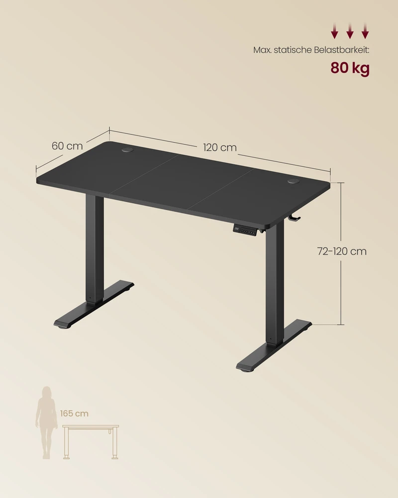 Reguliuojamo aukščio rašomasis stalas 120 × 60 × 72–120 cm
