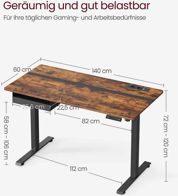 Songmics Vasagle Reguliuojamo aukščio rašomasis stalas 60 x 140 cm vintage rudai juodas