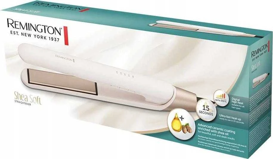 Remington | Shea Soft Tiesinimo žnyplės; Turbo Boost Function; Plate Lock; Swivel Cord | S4740 | Ceramic heating system | Ekranas LED | Temperature (min) 150 °C | Temperature (max) 230 °C | rusvai gelsvas