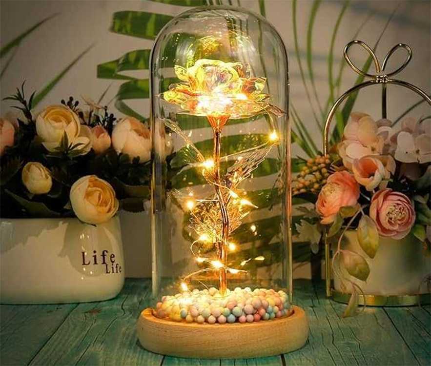 Rožė Stiklo Gaubte su LED Apšvietimu