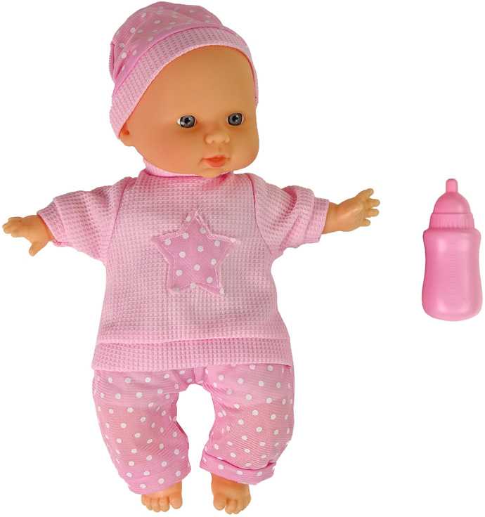 Lean Toys ROŽINĖ LĖLĖ KŪDIKIS SU GARSU IR BUTELIUKU