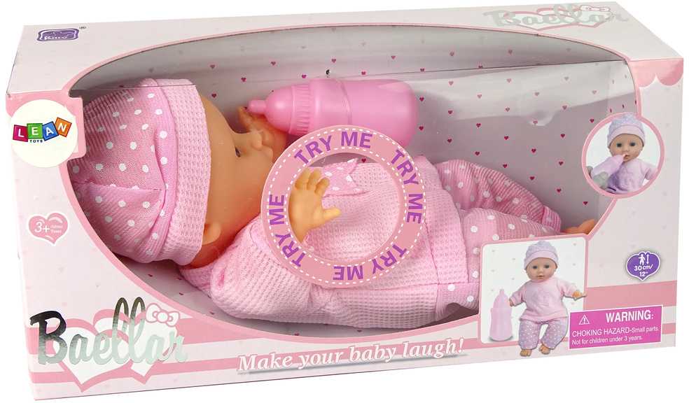 Lean Toys ROŽINĖ LĖLĖ KŪDIKIS SU GARSU IR BUTELIUKU