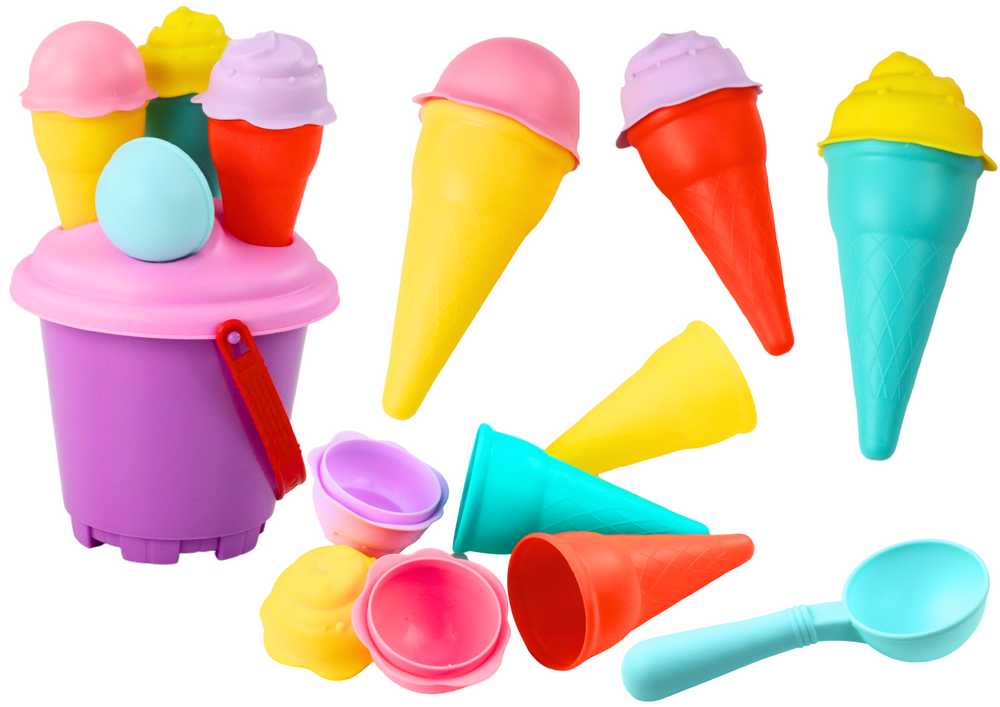 Lean Toys Rožinis smėlio žaislų rinkinys su kibirėliu ir ledų formelėmis, 6 vnt.