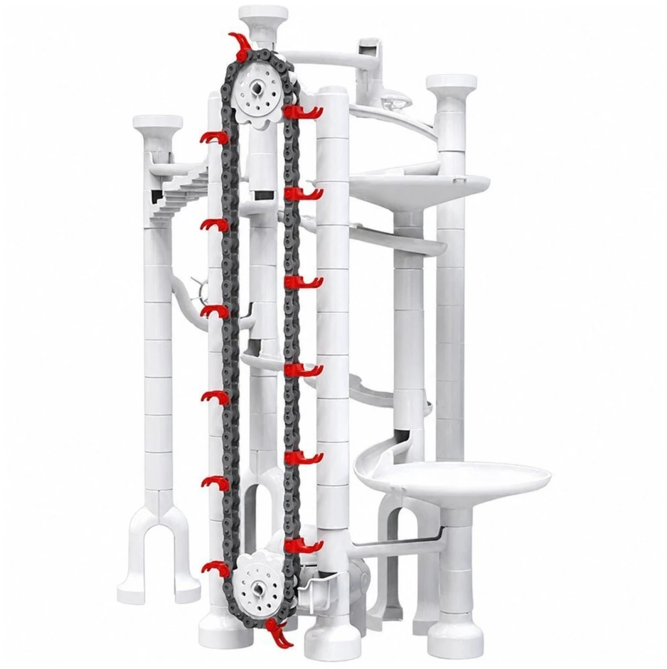 Lean Toys Rutuliukų takelio konstruktorius su bateriniu keltuvu, 56 × 44 cm, 153 dalių