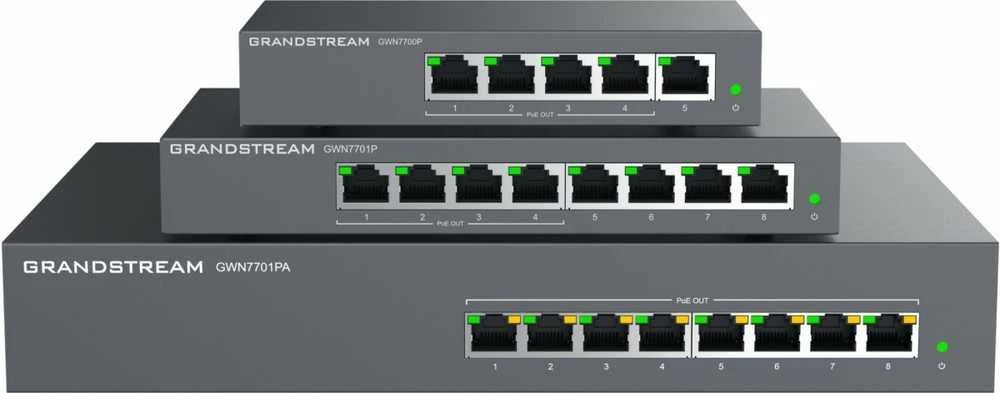 Šakotuvas Komutatorius - Grandstream GWN 7700P 5xGbE, 4xPoE Juodas