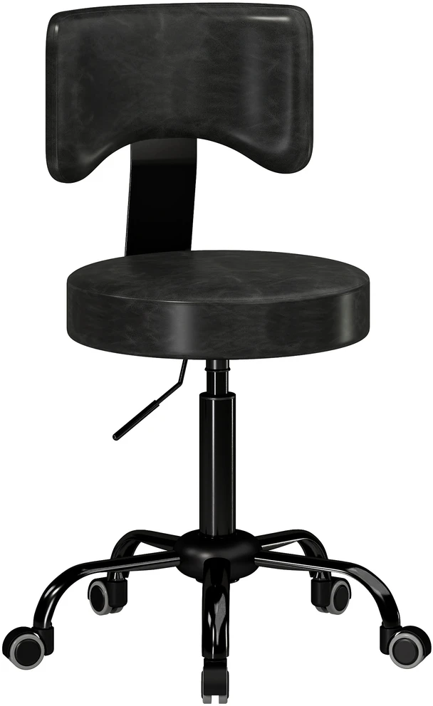 Saloninė taburetė su atlošu, juoda, 34,5 × 34,5 × 72–87,5 cm