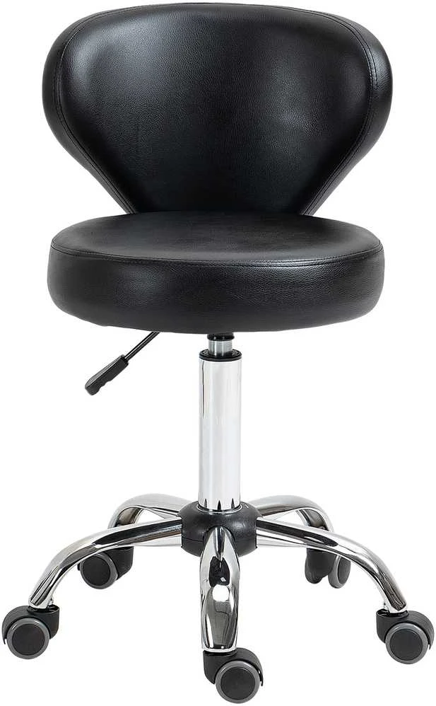 HOMCOM masažinė kėdė su ratukais – pasukama 360° darbo kėdė – reguliuojamo aukščio sėdynė 49-64 cm, ergonomiškas atlošas – chromuotas metalas, aptraukta juoda dirbtine oda