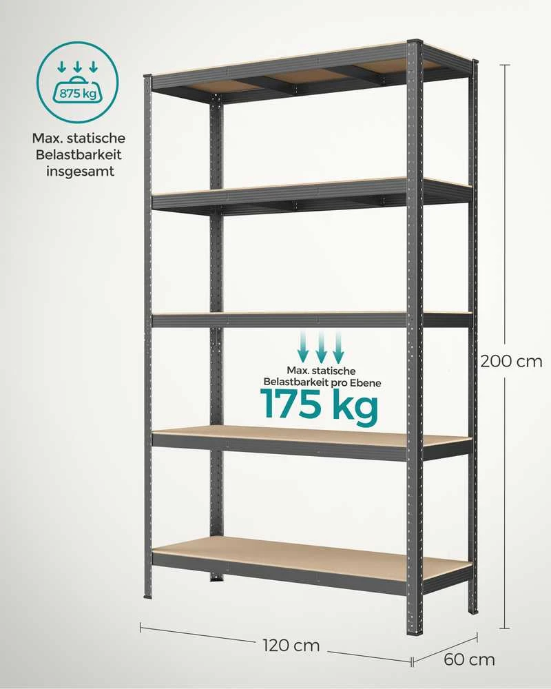 Songmics Rūsio lentyna 200 cm aukščio pilka