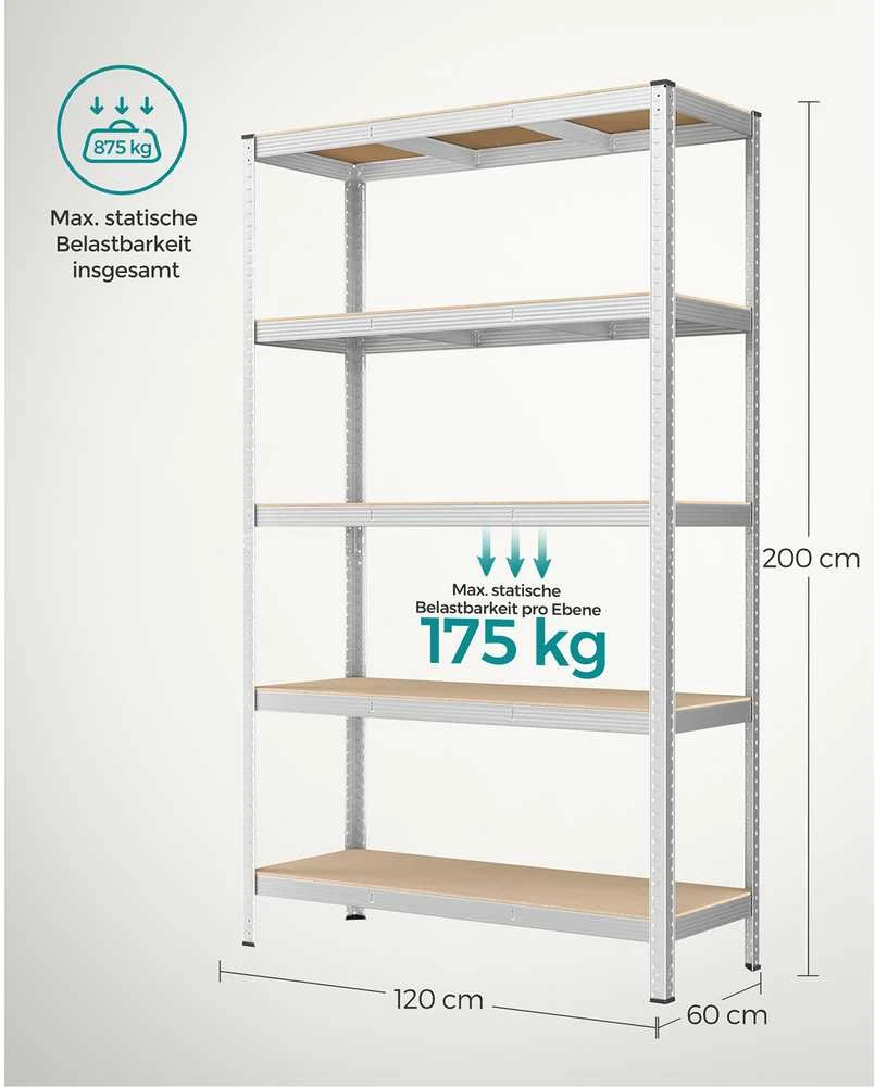 Songmics 2 rūsio lentynų rinkinys 200 cm aukščio sidabrinis