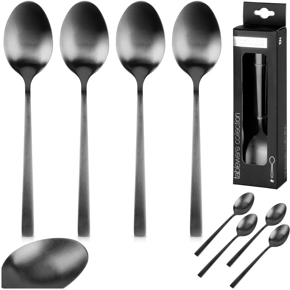 Pakabinamas šviestuvas Get It Theelepels Edelstaal Zwart 4 stuks - Theelepeltjes - Koffielepel - Theelepel - Lepels Set - Dinerlepels - Dessertlepels